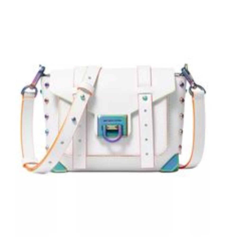 MANHATTAN SMALL CONTRAST-TRIM LEATHER CROSSBODY BAG